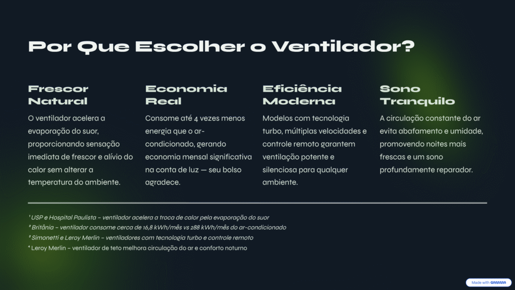 infográfico mostrando os benefícios do uso do ventilador 