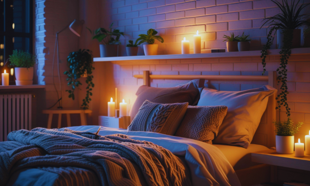 Quarto aconchegante com luz suave facilitando o desligar mental