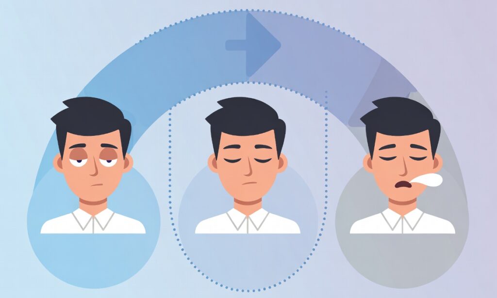 Ilustração das fases do sono: leve, profundo e REM