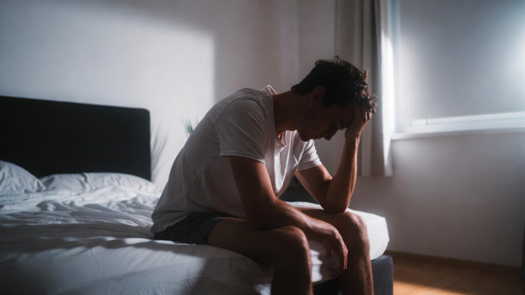 Pessoa acordando cansada pela manhã